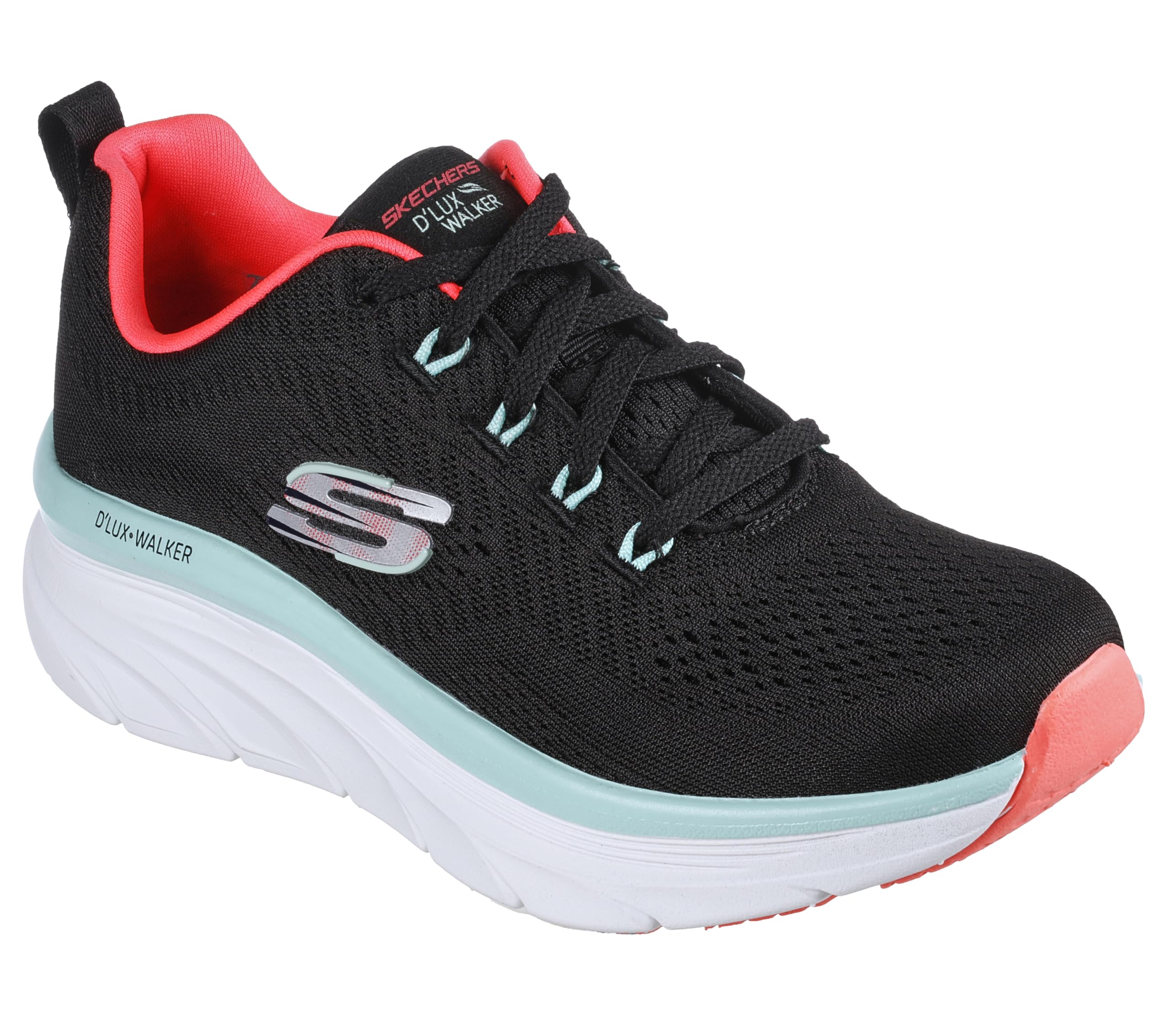 Skechers D'lux Walker - Fresh Finesse, Sneaker Donna, Bianco Black Mesh Mint Trim, 39 EU