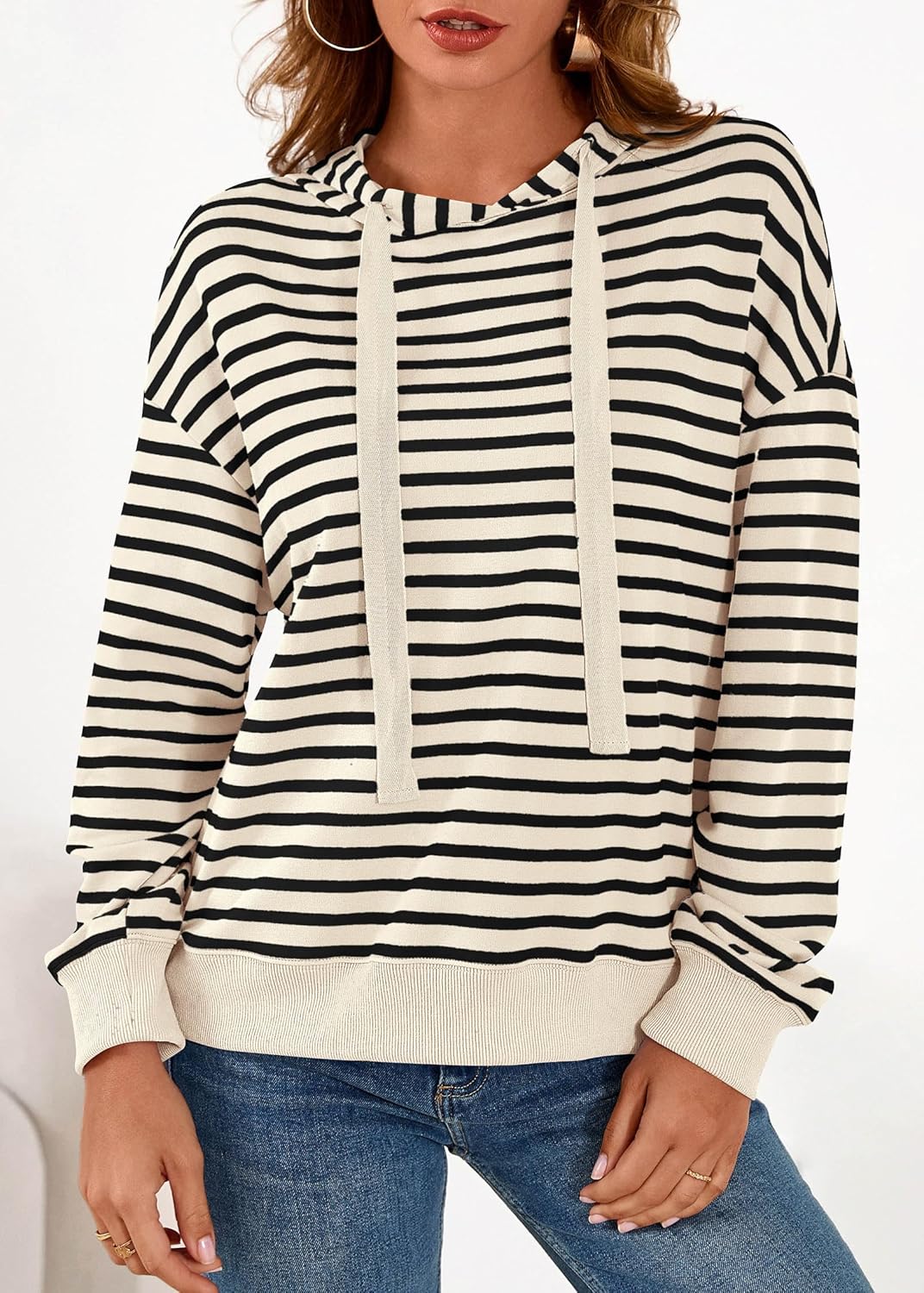 KIRUNDO Sweatshirt For Women Casual Loose Striped Long Sleeve Drawstring Hoodie Pullover Hooded Tops Fashion Clothing - Image 6