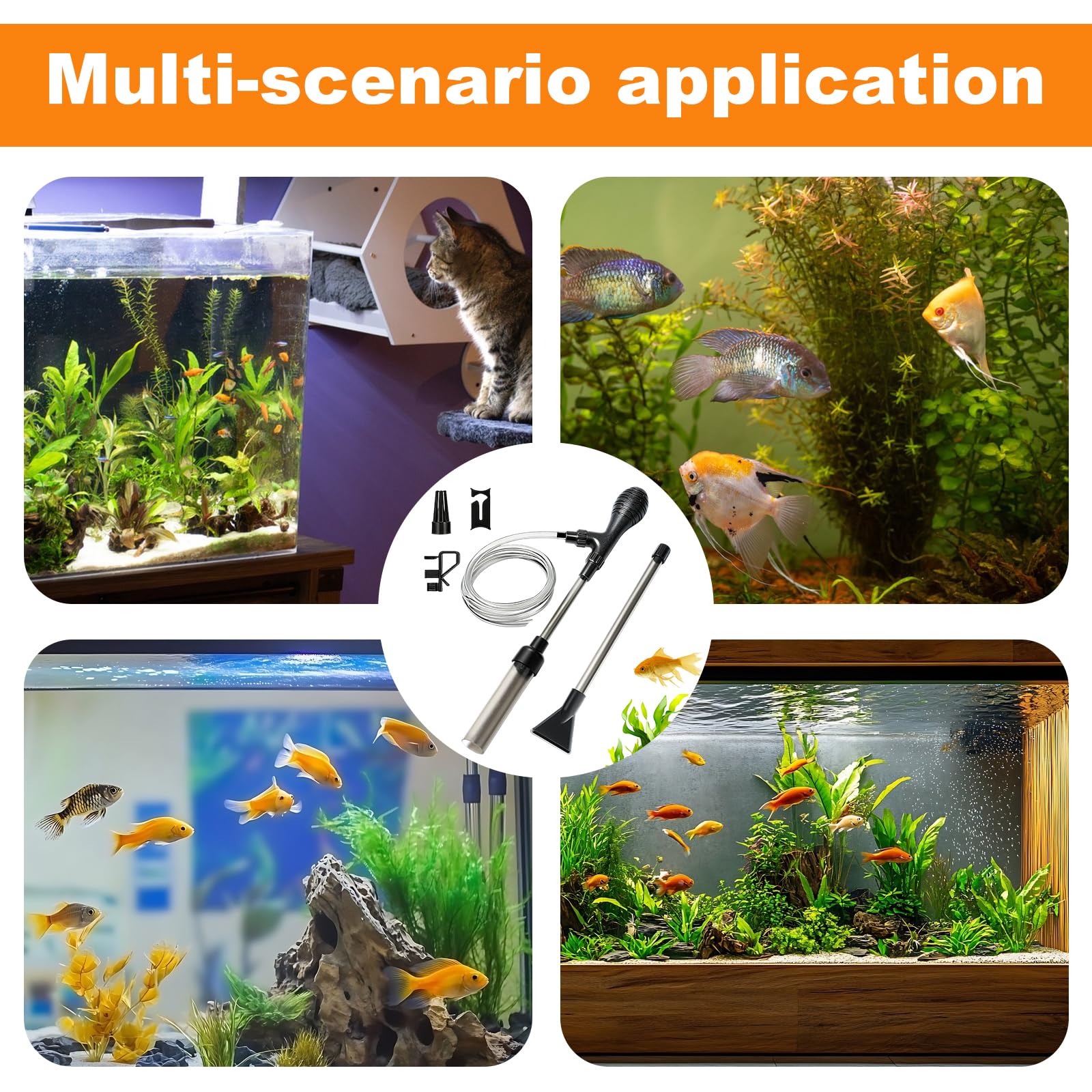 Mulmsauger Aquarium, 3 in 1 Aquarium Sauger mit 2 m Schlauch Wasserwechsler Starke Saugkraft für einfache Reinigung von Kies Bodenschlamm und Fischwasserglas