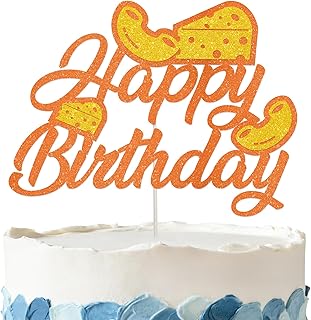 Macaroni and Cheese Birthday Cake Topper - Glitter Mac and Cheese Themed Decorations for Birthday Party Supplies