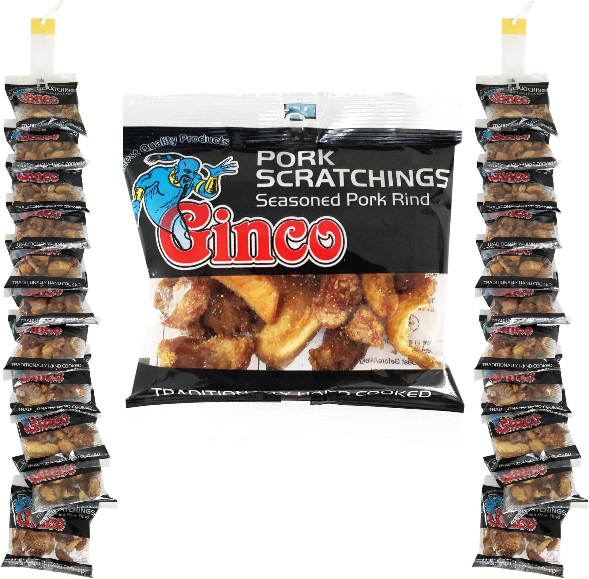 Ginco Pork Scratchings Bulk, 24 X 40g Packs of Original Pork Crackling, 100% Pork Rinds, Hand Cooked Pork Scratchings UK, High Protein Pub Snacks