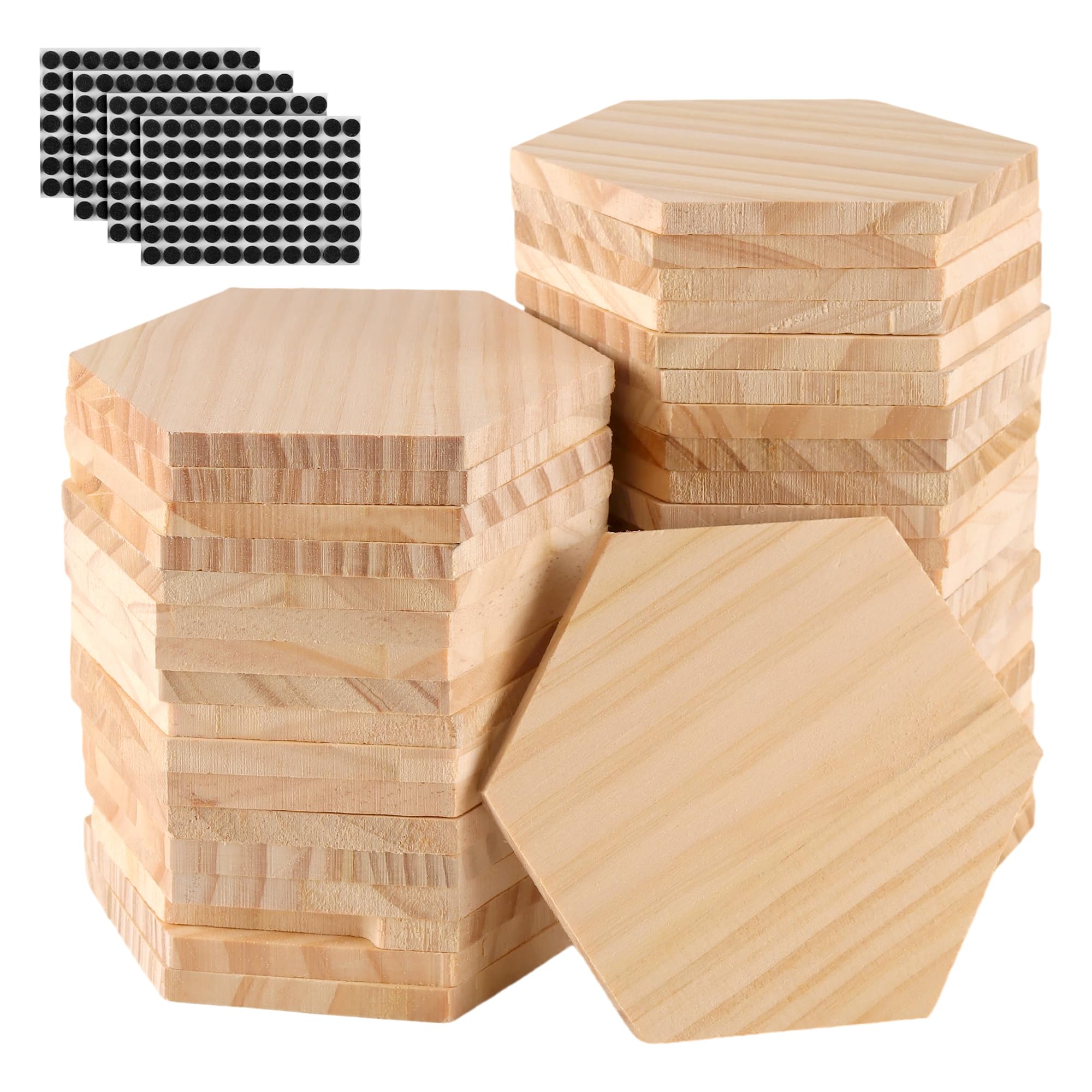 JIAYUET 30 Pack Unfinished Wood Coasters, 4 Inch Hexagon Blank Wooden Coasters for Crafts DIY Home Decoration