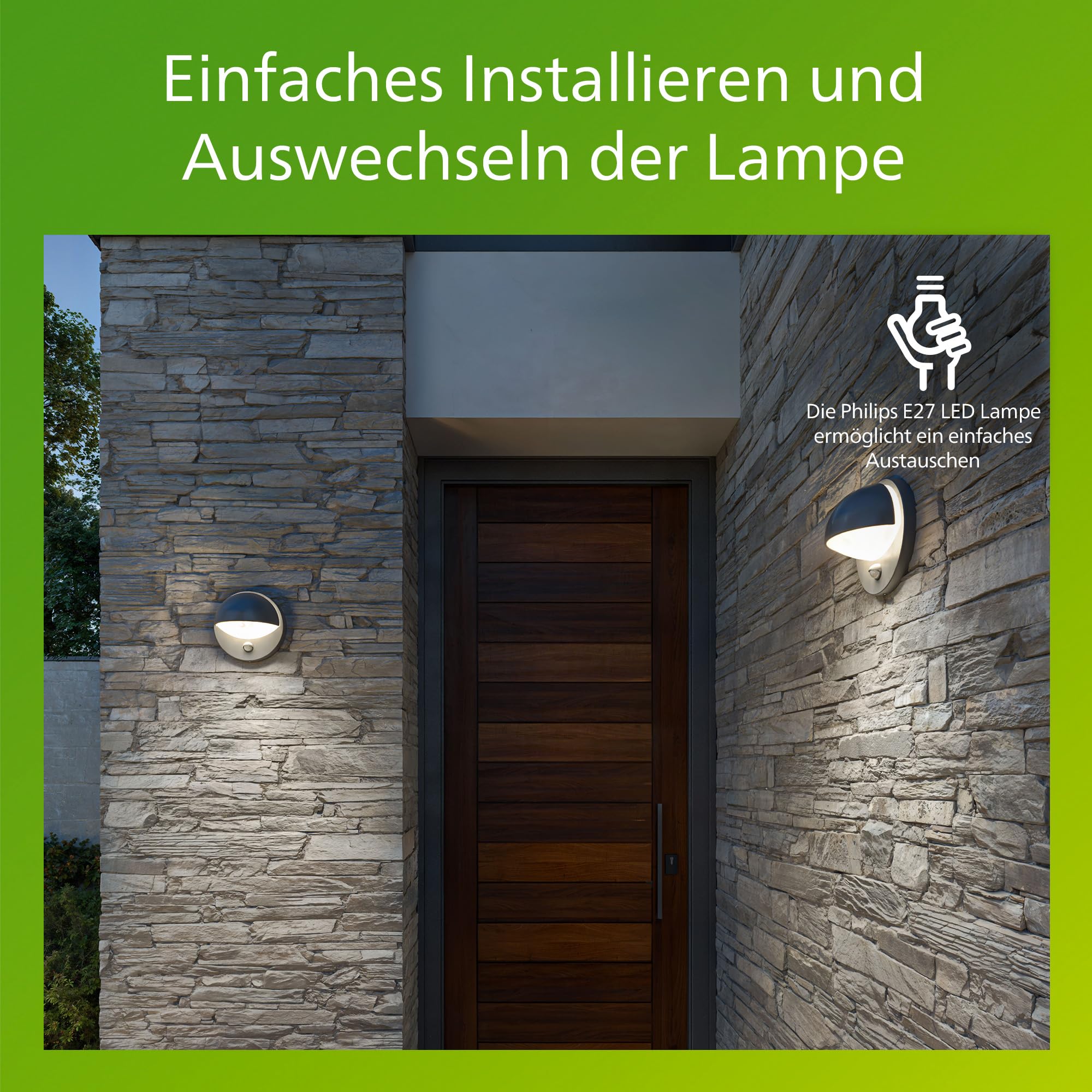 PHILIPS June Outdoor-Leuchte, Wandlampe, Außenlampe mit Bewegungsmelder, Außenbeleuchtung, IP44-Wetterfest, Langlebig, Aluminium, Modernes Design, Anthrazitgrau, E27-Leuchtmittel Separat Erhältlich