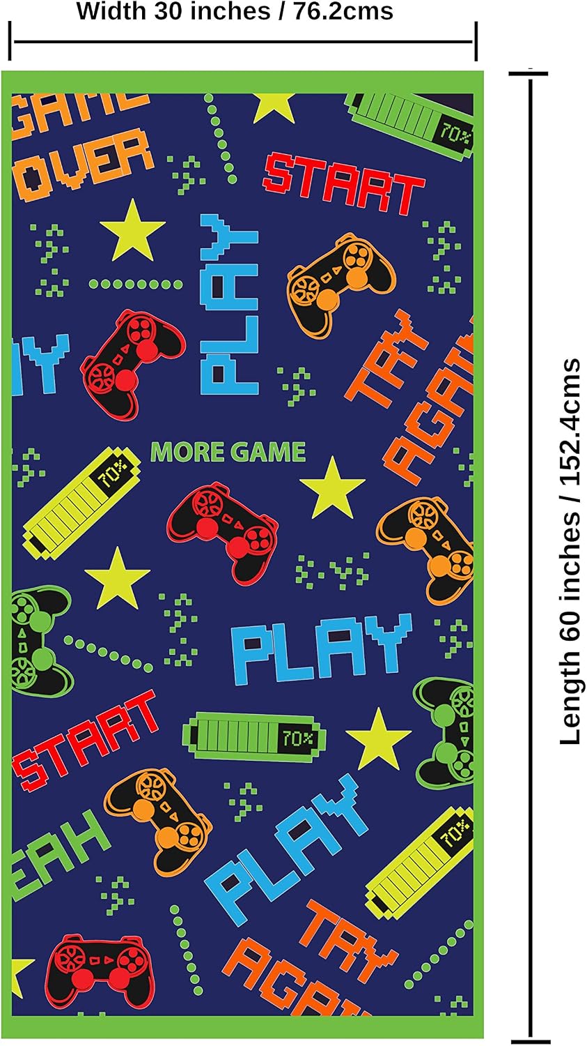 Microfiber Beach Towel for Kids - Thin and Large (30"x60") - Gaming - Absorbent, quick dry, sand free, lightweight, blanket - toddler, girls, boys - For Sports, Pool, Picnic, Camping, Travel, Swim