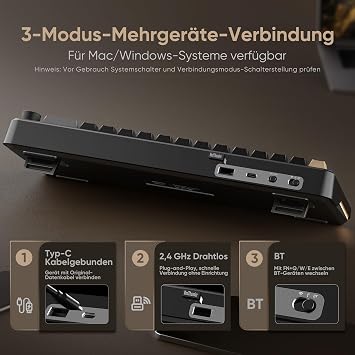 RedThunder K65 Wireless Mechanical Gaming Keyboard QWERTZ 67 Keys RGB Five Layer Padding Structure BT/USB-C/2.4GHz Hot-swap 4000mAh Gaming Keyboard for Windows Mac Xbox PS4 PS5