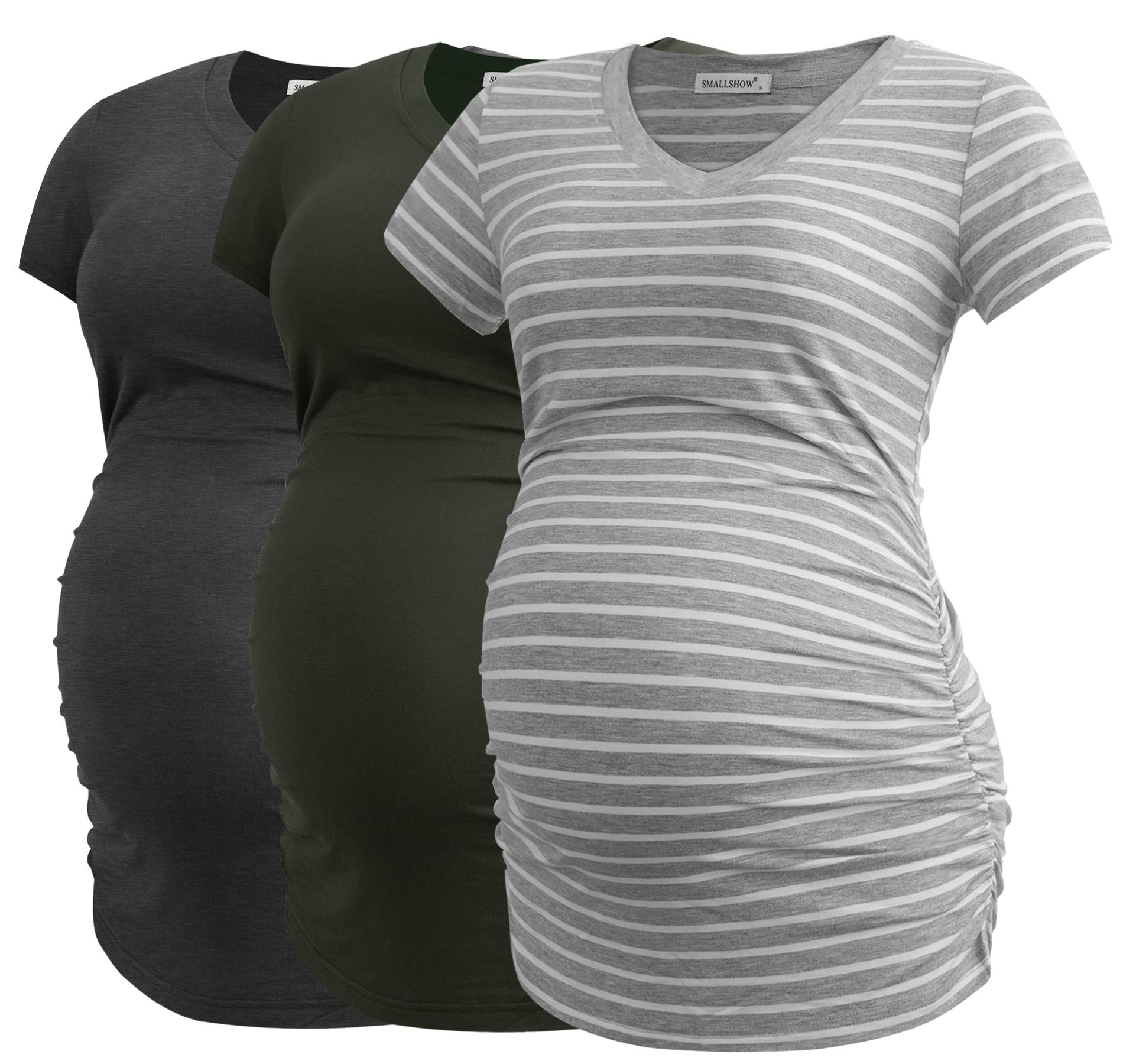 Smallshow Maternity Clothing Tops Side Ruched Pregnancy Clothes for Women 3-Pack — view 28