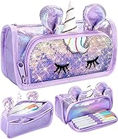 Vista 7 de Lindo estuche para lápices, estuche para lápices 3D para niñas y niños, bolsa de lápices brillante con lentejuelas para estudiantes, suministros