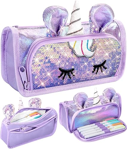 Lindo estuche para lápices, estuche 3D para niñas y niños, bolsa brillante para lápices con lentejuelas para estudiantes, suministros escolares con