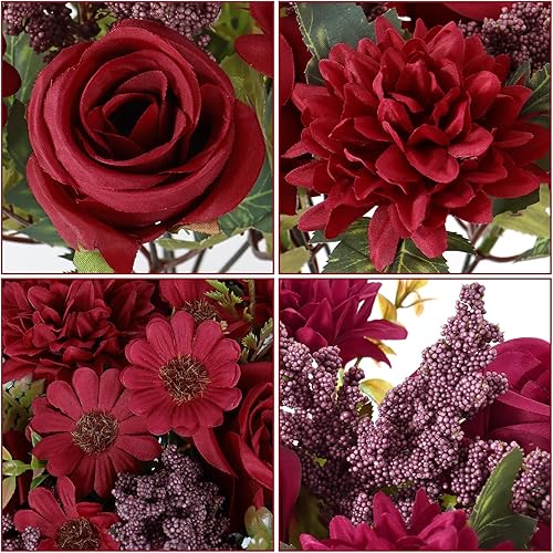 Miniatura 4 de Dremisland Ramos de flores falsas, 2 paquetes de ramo de margaritas de rosas artificiales de seda realistas para centro de mesa, mesa, boda, fiesta,