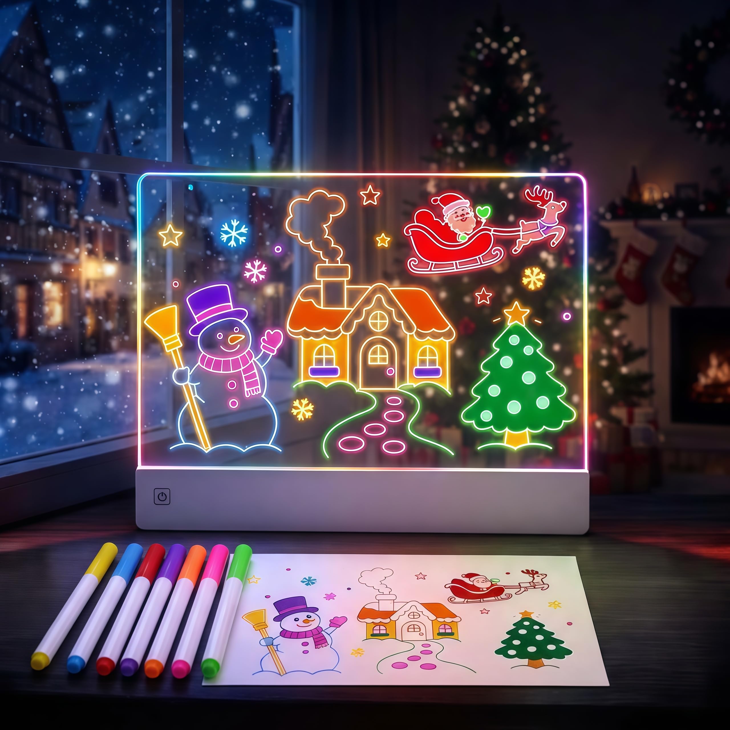 Vxoyo 16 inch LED Drawing Board for Children,Rechargeable Acrylic Erase Glow Board,10 Light Modes, 8 Template Patterns, 7 Neon Markers & Hanging Chain, Creative Gift for Girls & Children