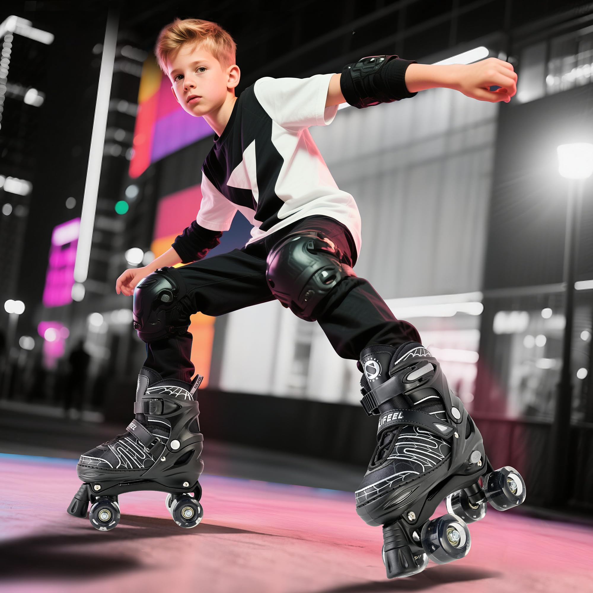 SULIFEEL Patines ajustables para niños de 3 a 5 a 8 a 6 a 12 con 4 tamaños de luz ajustable sobre ruedas, el mejor regalo para niños para principiantes, deportes de interior y exterior