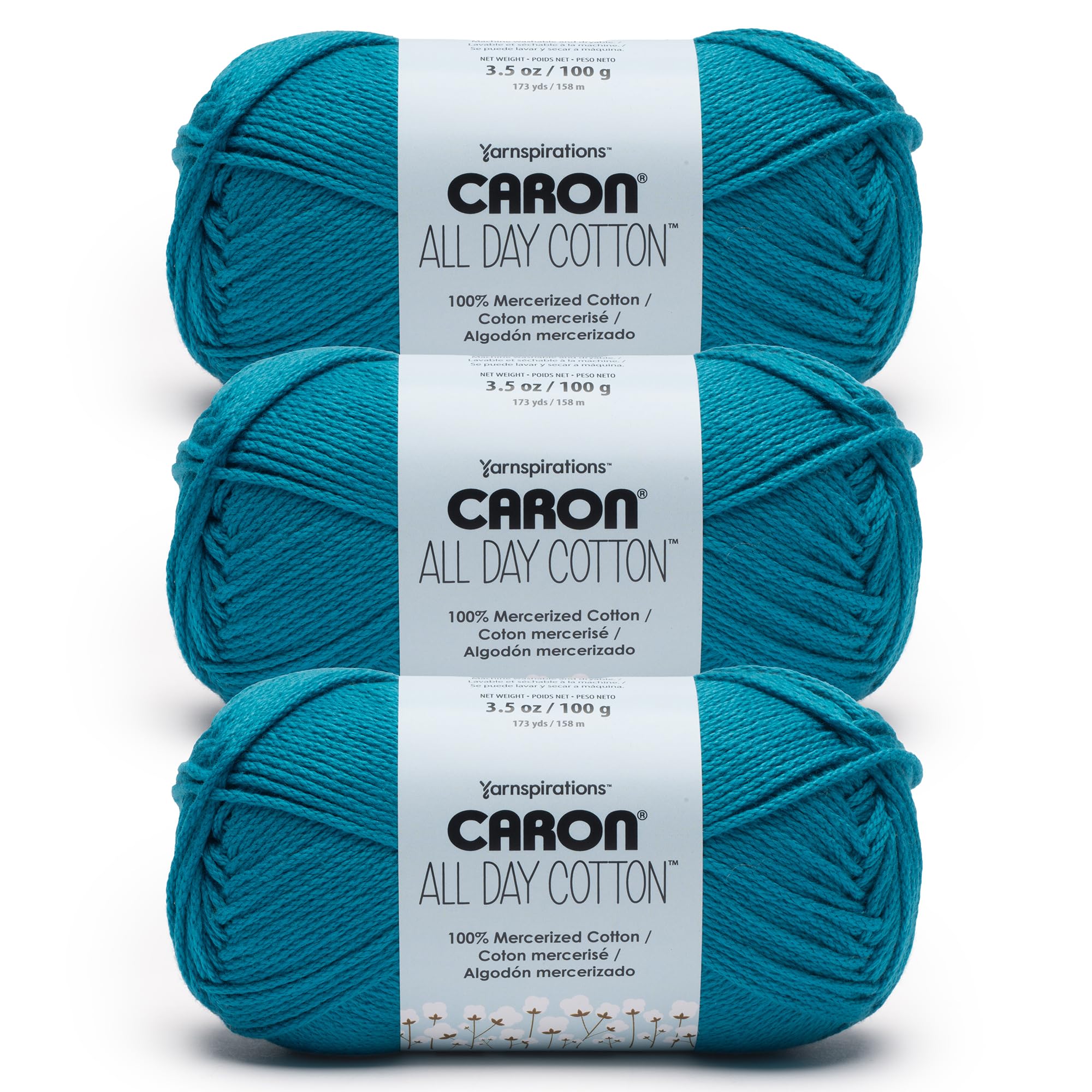 Caron All Day Cotton Yarn for Crocheting, Lagoon, 3-Pack