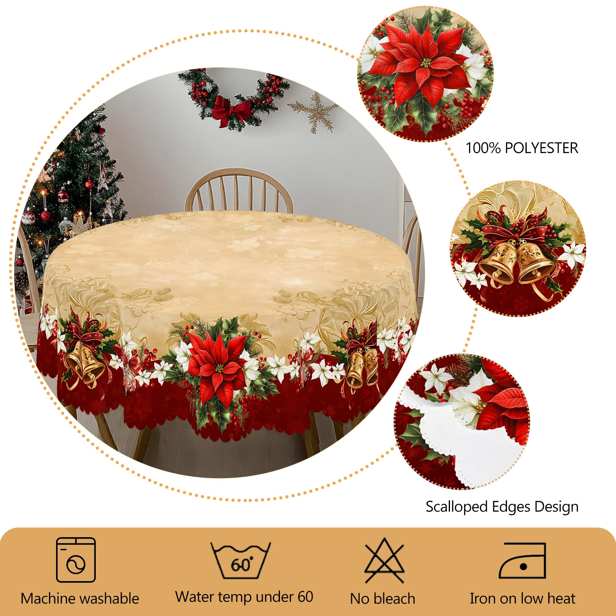 Mantel Navideño Mantel navideño Estampado de 1 Pieza, Estilo rústico Retro, diseño Floral(140X180Cm)