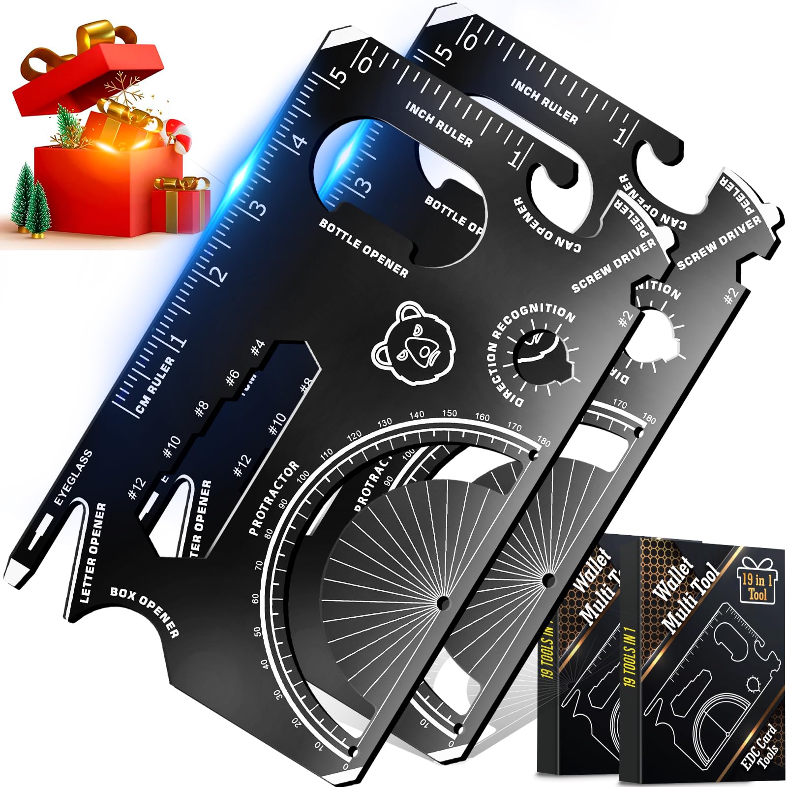 Stocking Stuffers Gifts for Men Multitool - Cool Gadgets Unique Christmas Gifts Birthday for Dad Husband Boyfriend Teens Guys Women EDC Pocket Card Tools Credit Card Wallet Bottle Opener (2 Pack）