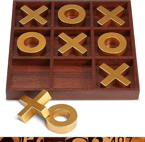 Miniatura 6 de Refinery Juego de mesa Tic-Tac-Toe de madera maciza de alta calidad, mesa auxiliar gigante dorada de 14 pulgadas, decoración del hogar, juego de