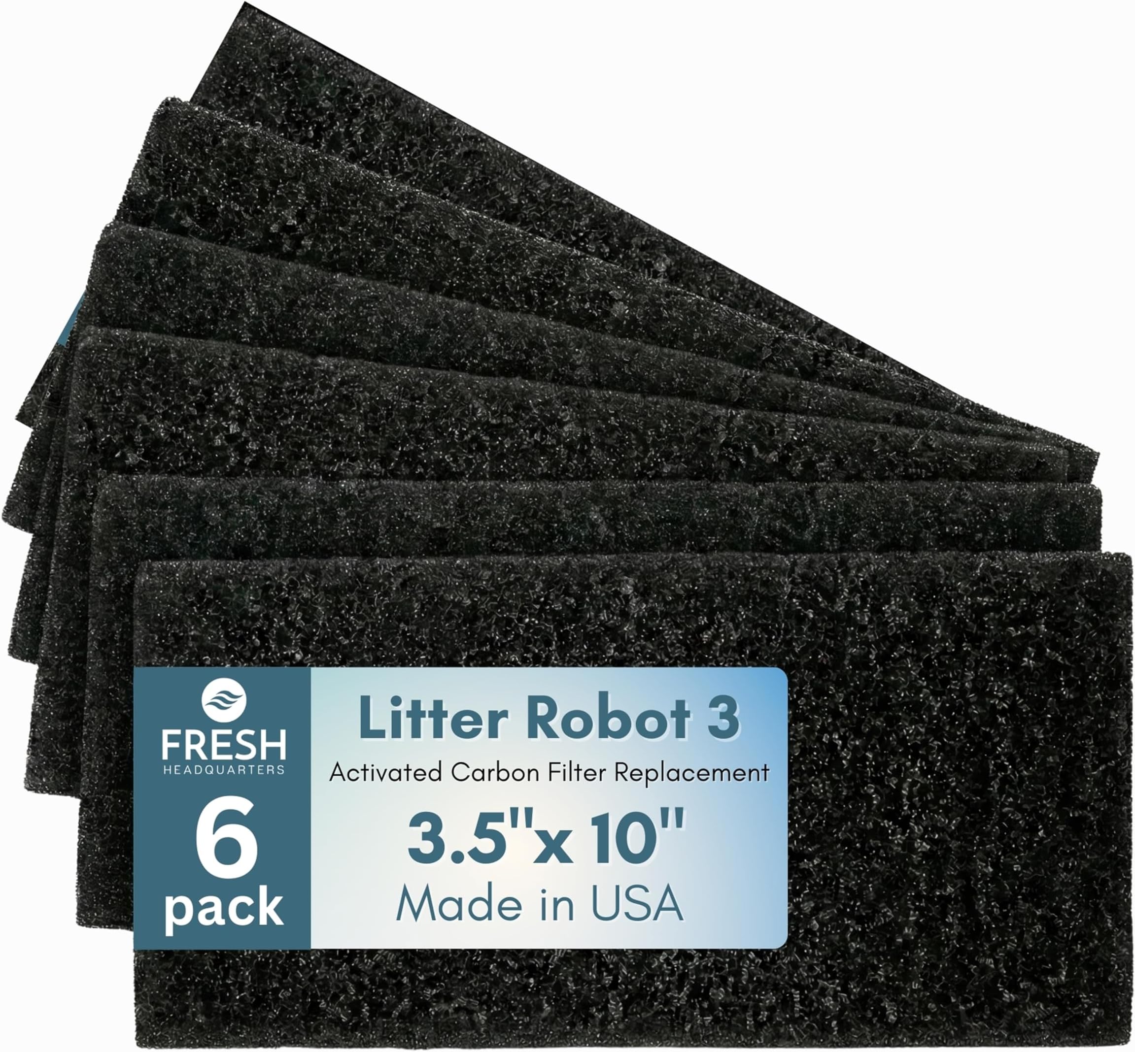 Fresh Headquarters Activated Litter Robot 3 Carbon Filters - Activated Charcoal Replacement Filter, Pre-Cut 3.5โ x 10โ Litter Robot Accessories - Odor Control & Dust Reduction - Made in USA - 6-Pack