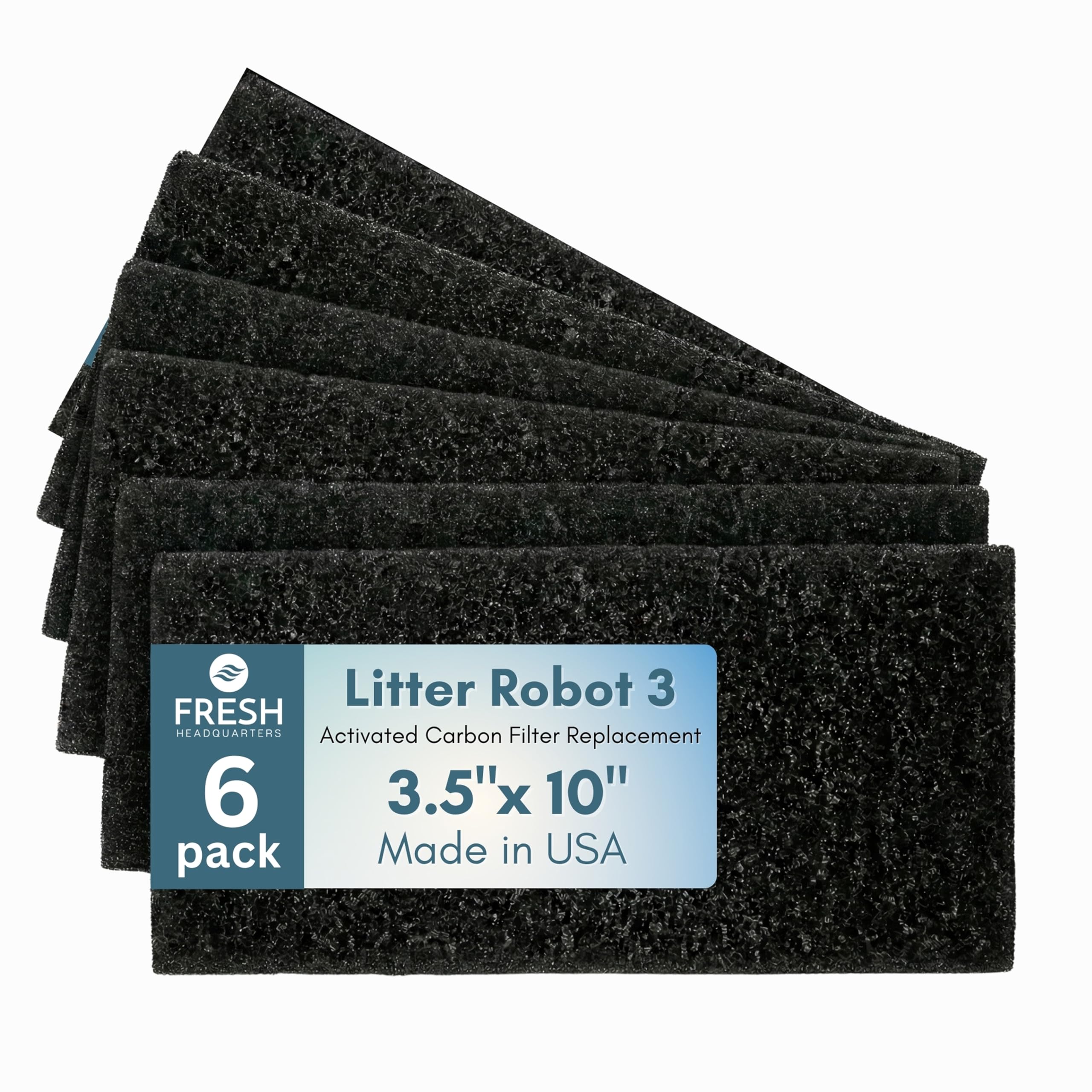 Fresh Headquarters 6Pack Activated Carbon Filters – Compatible with Litter Robot 3 Cat Litter Box – Eliminates Odors & Installs Easily - Made in USA