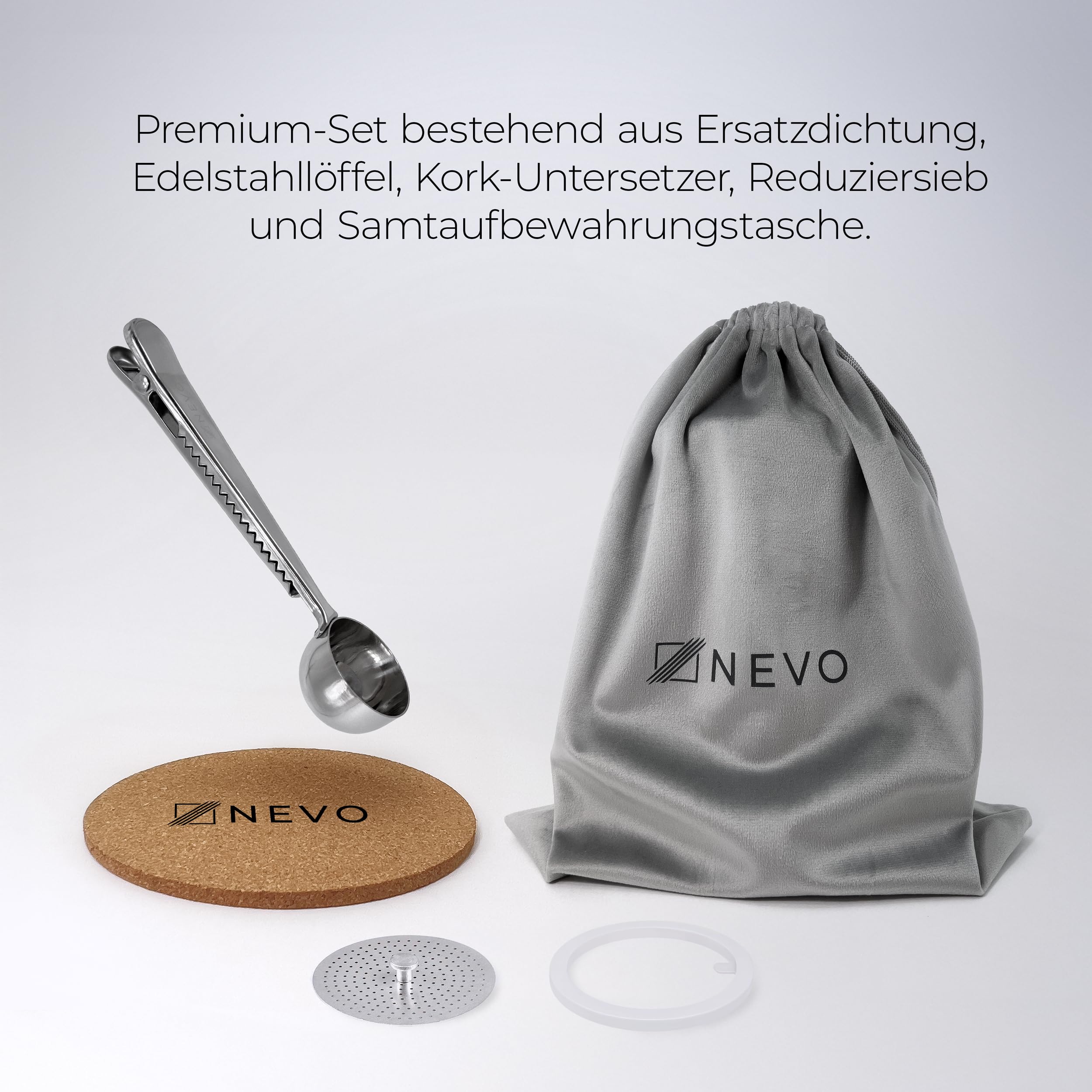 NEVO Espressokocher Induktion Edelstahl | 6 Tassen (300ml), BPA-frei & Nachhaltig | Für alle Herdarten & Camping, Spülmaschinengeeignet | Premium-Set Mokkakanne – Stilvoll für echte Kaffeeliebhaber