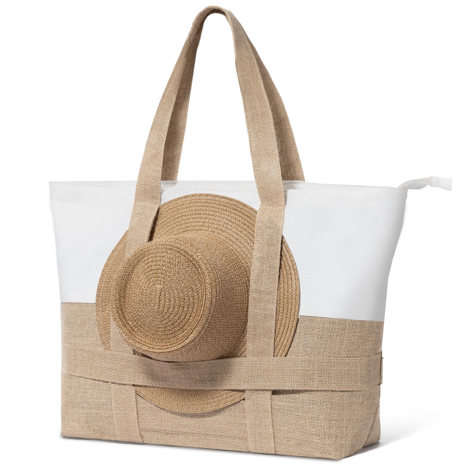 Reiseresa Bolsa de Playa Grande para Mujer, Impermeable Shopper Bolso de Hombro para Mujer, Bolsa de Sauna, Bolsa de Natación para Mujer, Para Playa, Viajes, Compras, Uso Diario(Beige)