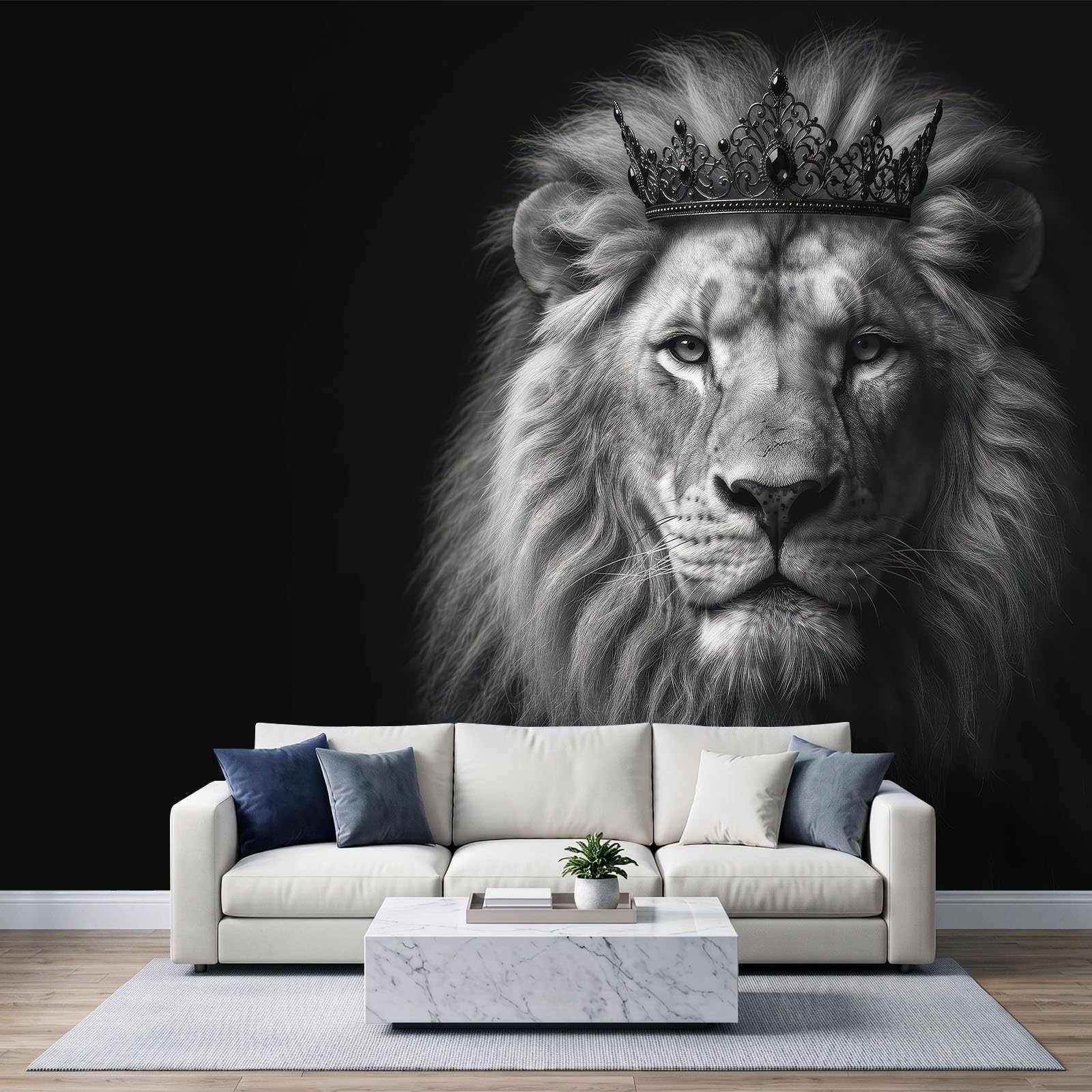 Panoramiczna tapeta z lewem mężczyzna 350 x 256 cm fototapeta - fotografia zwierząt gobelin ścienny włóknina tapeta do sypialni salonu tło telewizora - plakat obrazy ścienne