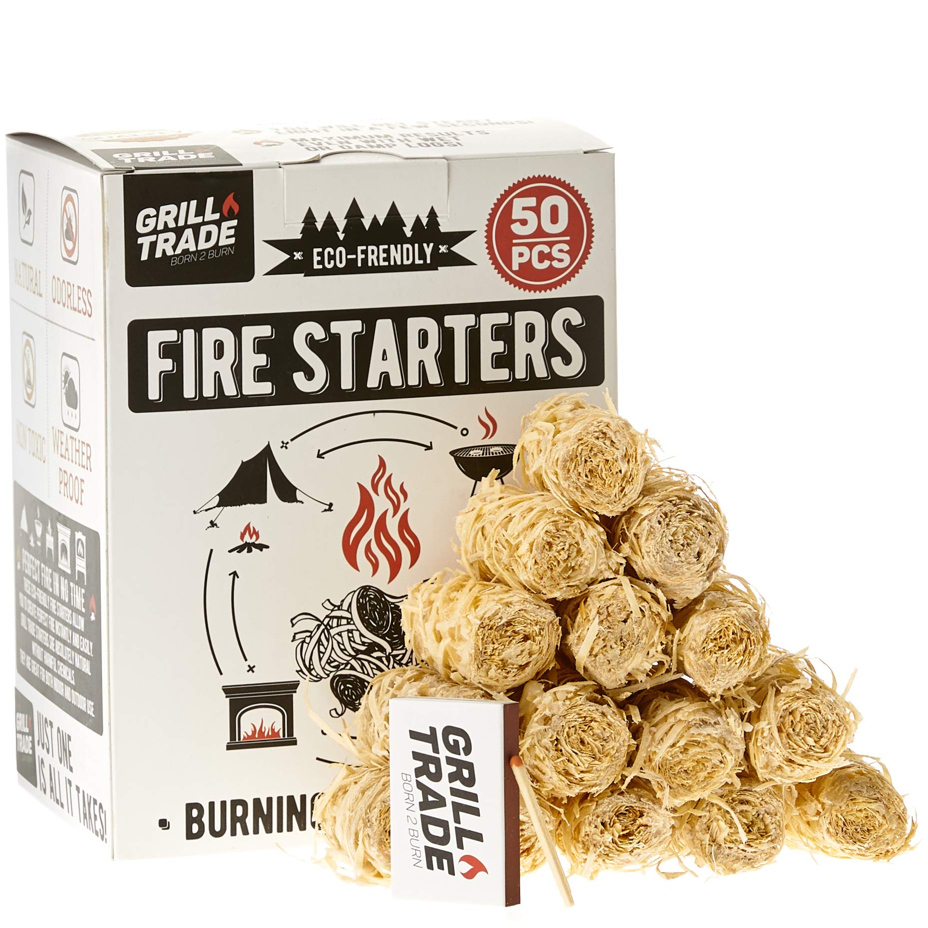 Grill Trade Firestarters 50 pcs Natural Fire Starters for Fireplace