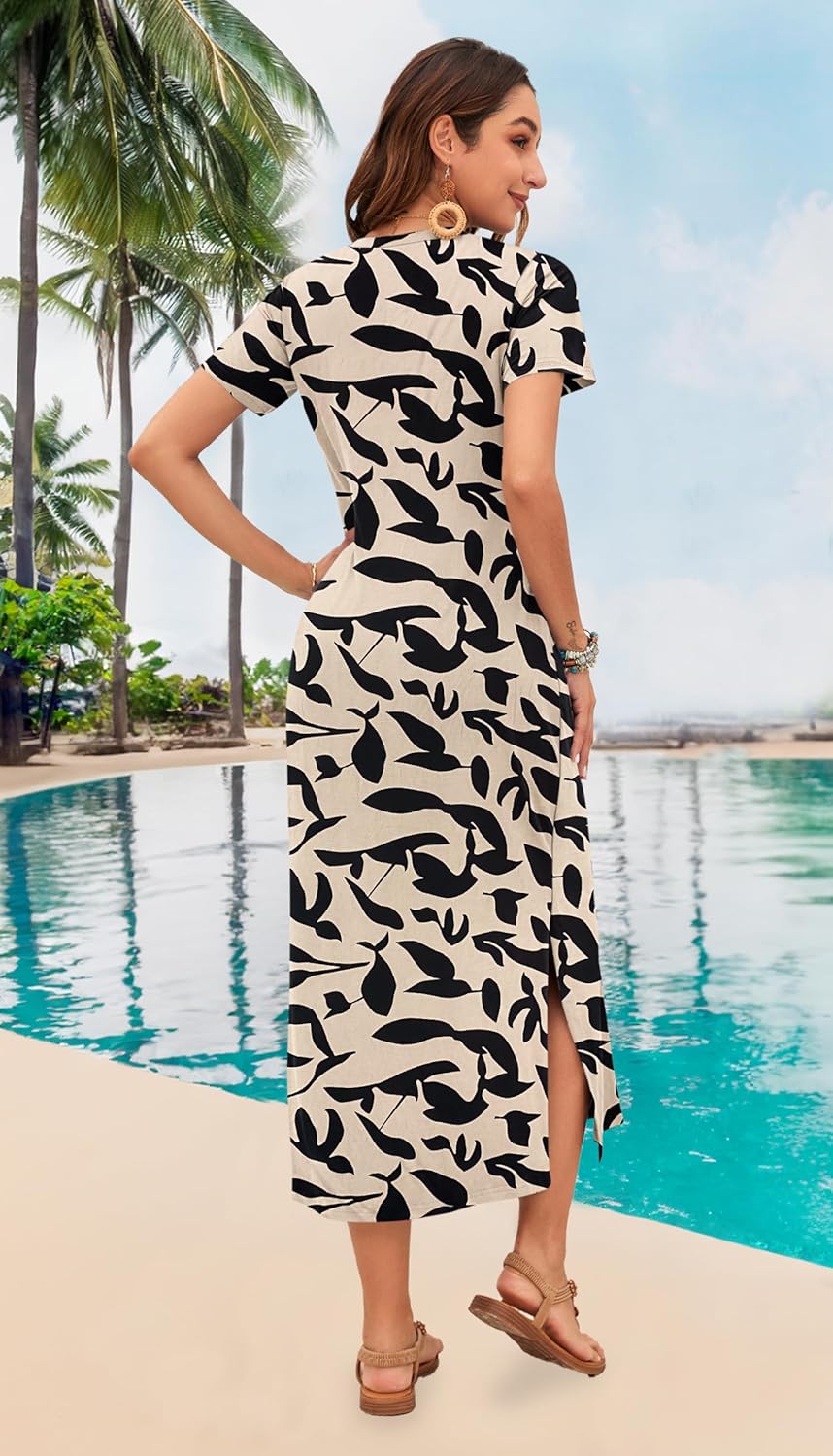 MISFAY Women Summer Maxi Dresses 2026 Casual Short Sleeve Long T Shirt Dress Split Beach Sundress Travel Vacation with Pocket - Image 3