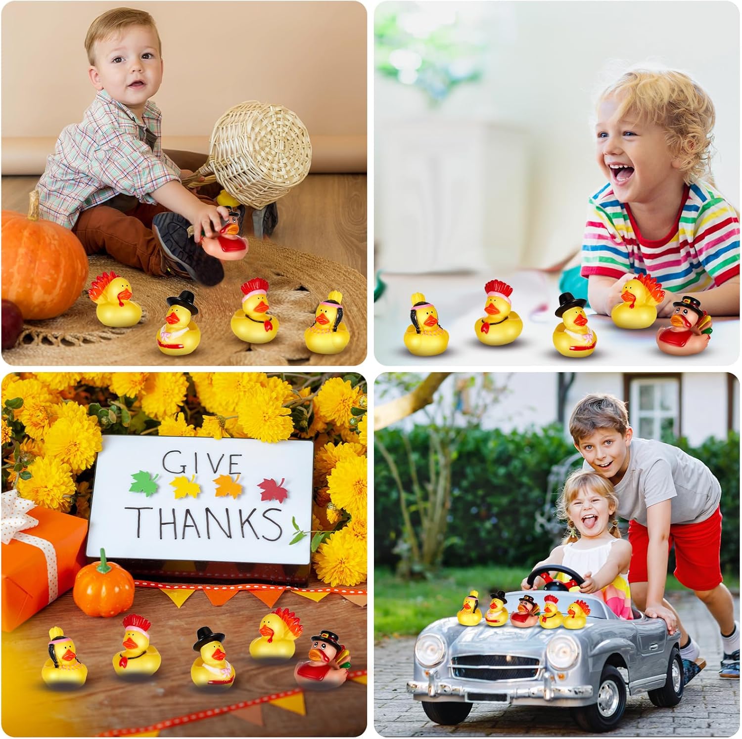 Deekin 100 Pack Thanksgiving Rubber Ducks 2.17 Inches Fall Rubber Ducks Bulk Bathtub Bathing Toy for Thanksgiving Party Favors