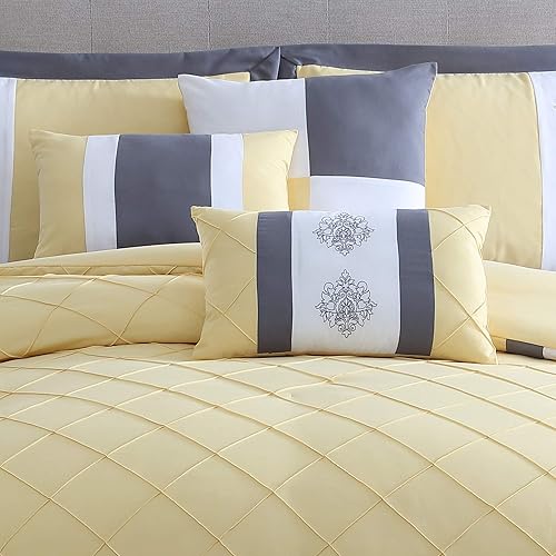 Miniatura 5 de Chezmoi Collection Boston Juego de ropa de cama de 7 piezas, diseño de celosía con rayas, acolchado, costura pinsonic, plisado, Poliéster & Mezcla