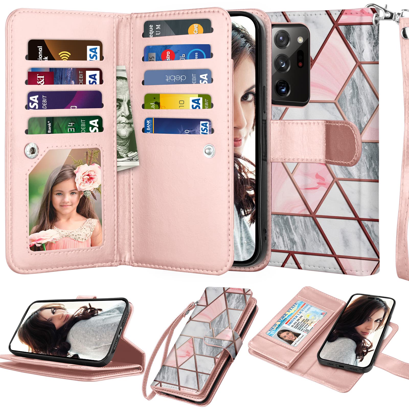 Njjex Galaxy Note 20 Case, for Samsung Note 20 5G Wallet Case, [9 Card Slots] PU Leather Credit Holder Folio Flip [Detachable] Kickstand Magnetic