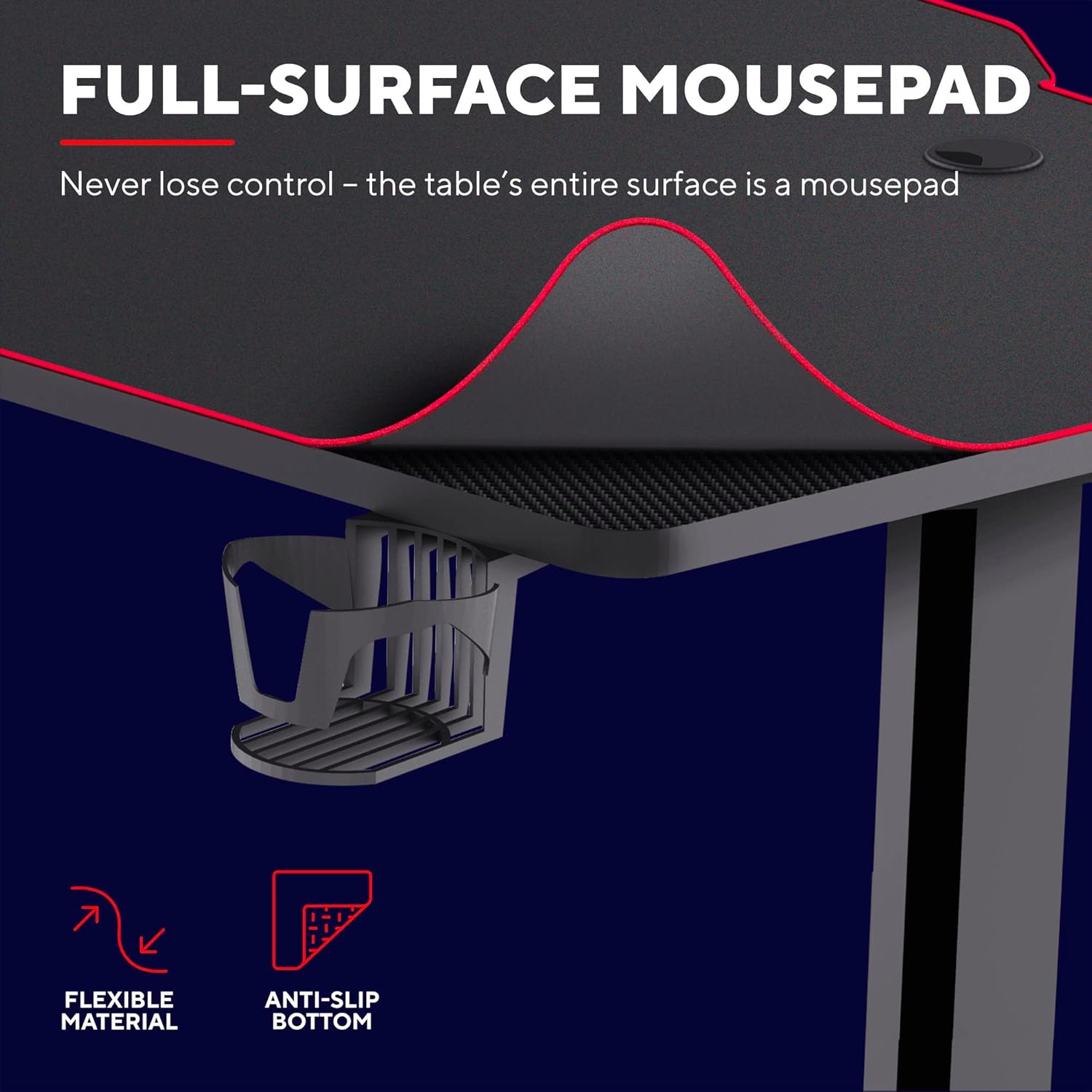 Trust Gaming Scrivania XL 140 x 66 cm GXT 1175 Imperius, Grande Tavolo Gaming con Sistema di Gestione dei Cavi, Supporto Cuffie e Portabicchiere, per Computer, PC, Ufficio - Nero Imperius 140 x 66 cm - Immagine 4