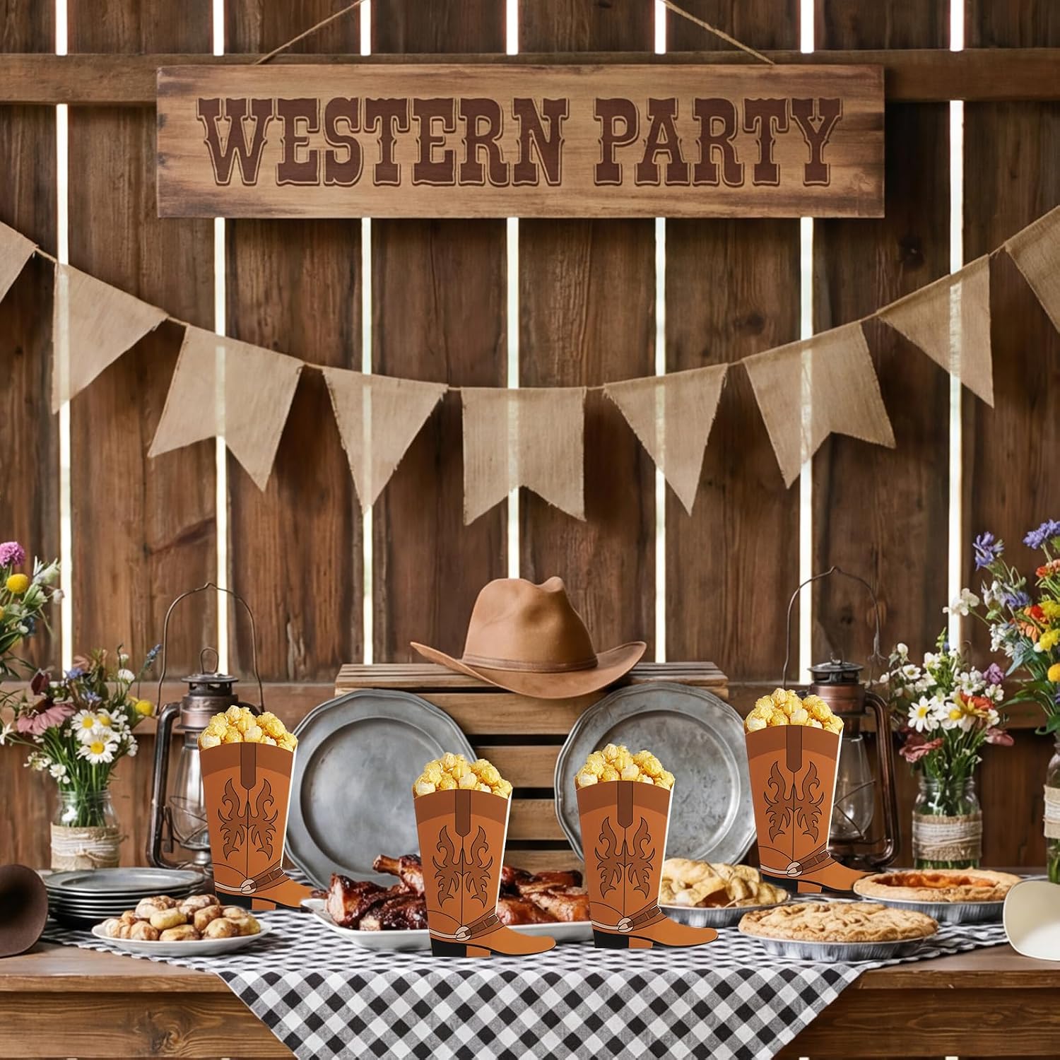 Eaasty 48 Pcs Western Cowboy Popcorn Boxes Cowboy Boots Party Favors Gift Boxes Bulk Cowgirl Popcorn Buckets for Candy Snack Container Theme Birthday Party Supplies Decorations