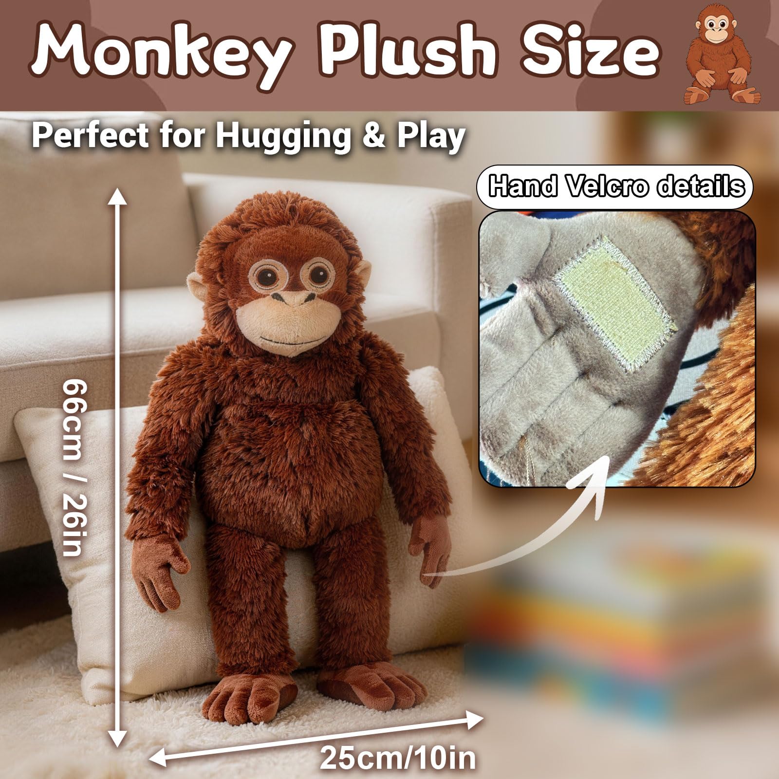 Punch Monkey Plush Stuffed Animal, 66cm Soft Orangutan Home Car Decoration for Adult Fans — view 2