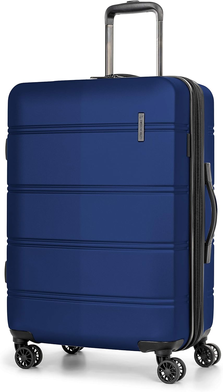 Swiss Mobility LAX Collection 24 Inch Hard Case Luggage for Airplanes, Expandable Suitcase with 360-Degree Spinner Wheels, Retractable Handle, Blue