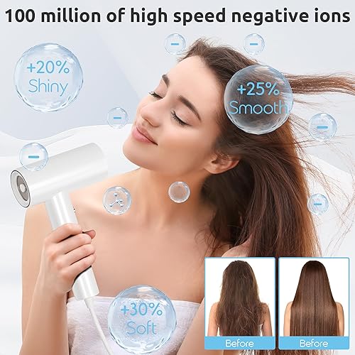 Miniatura 3 de Secador de pelo iónico negativo de alta velocidad de 110000 RPM, secador de pelo con control térmico de bajo ruido de 1300 W, 4 temperaturas y 2