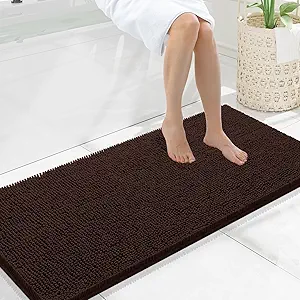 Smiry Luxury Chenille Bathroom Rugs 47x20, Extra Soft and Absorbent Shaggy Bath Mat, Machine Washable, Non-Slip Plush Carpet Runner for Tub, Shower, and Floor, Home Decor Accessories, Brown
