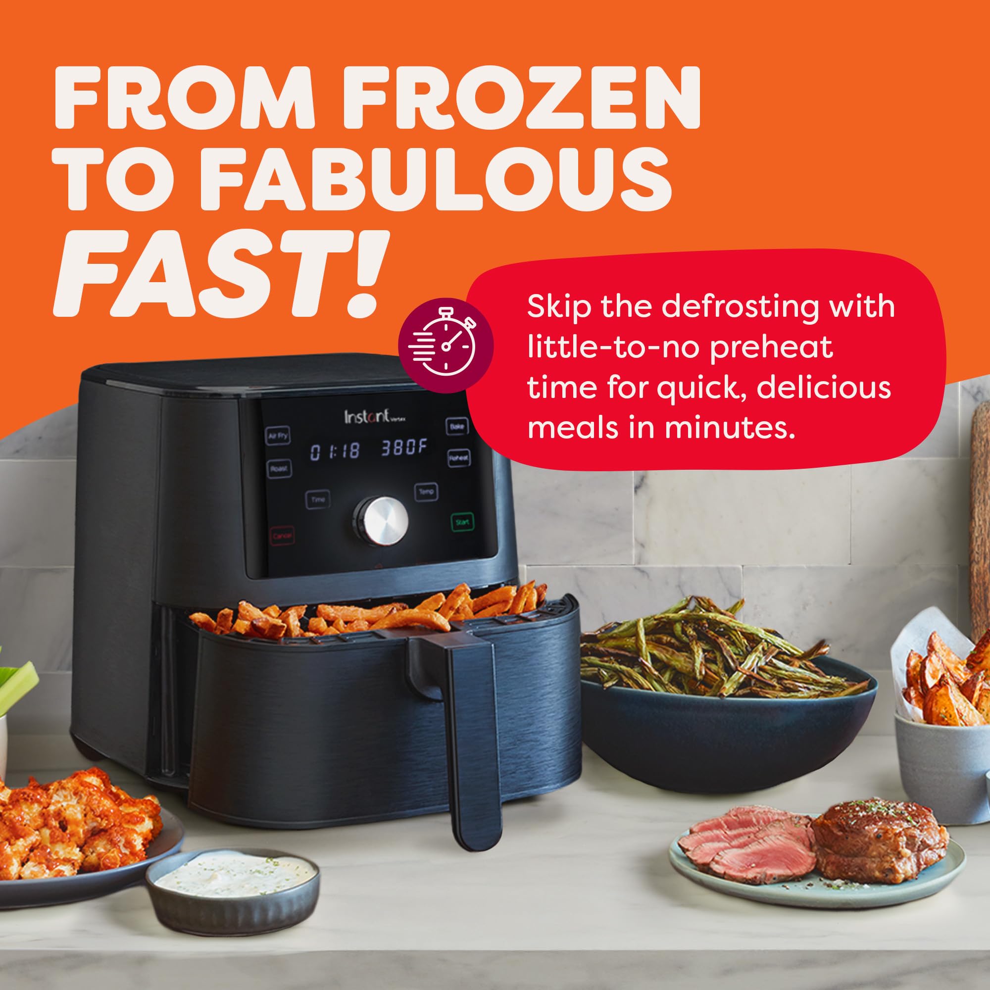 Instant Pot Vortex - Freidora de aire XL de 6 cuartos de galón, funciones 4 en 1 que cruje, asa, recalienta, hornea para comidas rápidas y fáciles, más de 100 recetas en la aplicación, es apta para