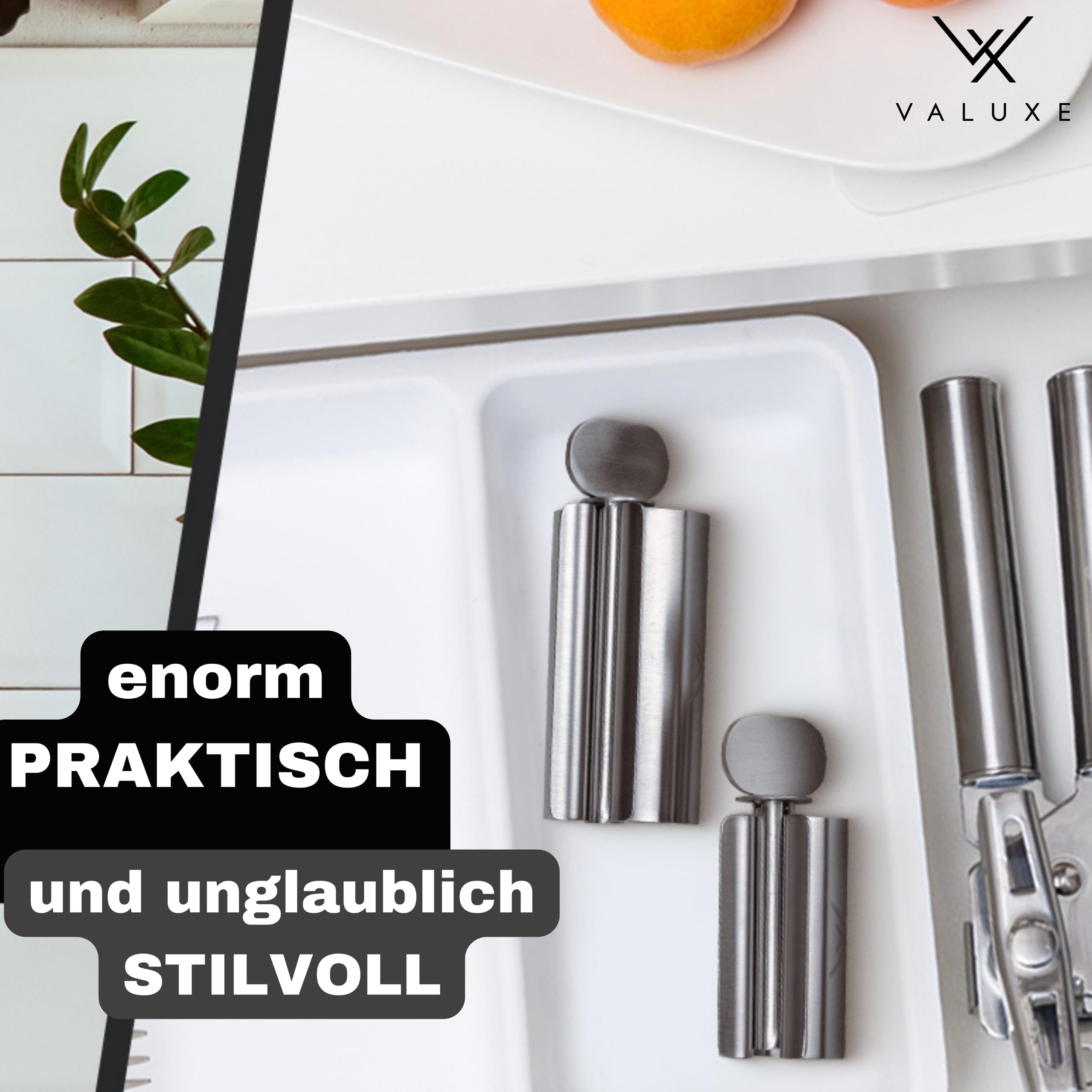 VALUXE® Wyciskarka do tubek premium [2 x mały] – wyciskacz pasty do zębów ze stali nierdzewnej – efektywna prasa do tubek – w zestawie szlufka do zawieszania – wyciśnięcia bez resztek