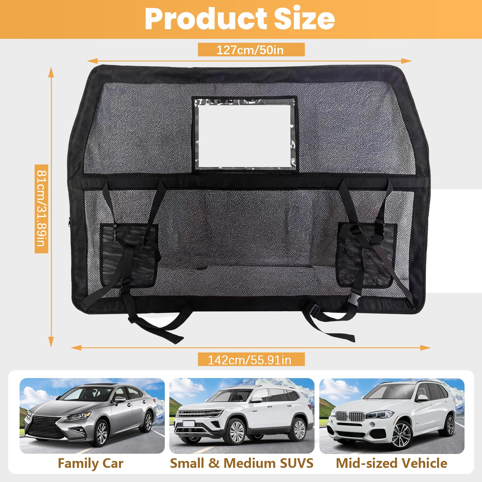 Barriera Per Cani Da Auto, Rete Antigraffio Per Cani Divisorio Per Sedile Posteriore Auto Con Finestra Di Visualizzazione Rimovibile Per Auto Suv Camion Berline E Sedile Posteriore 142x127x81 Cm