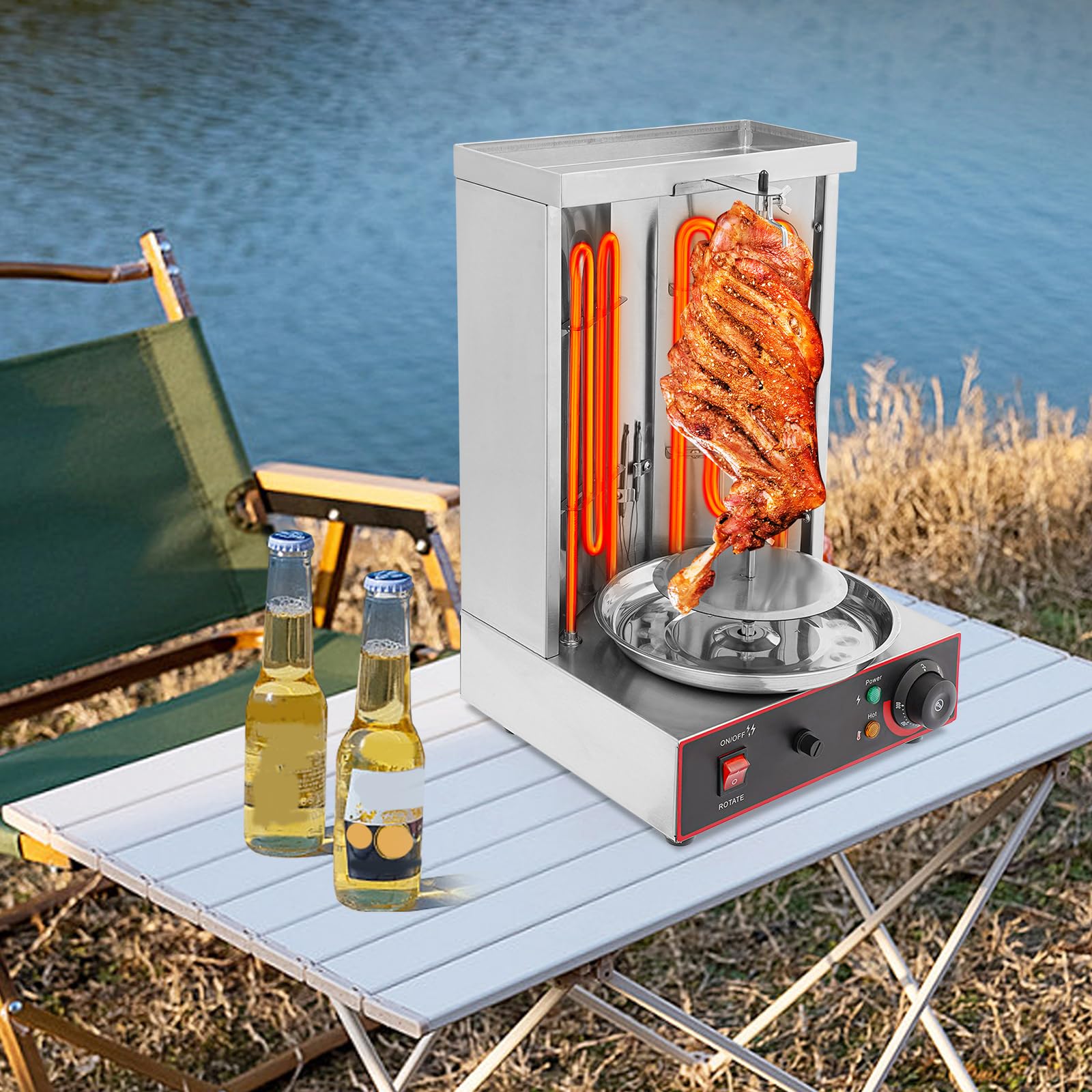 Elektryczny grill Shawarma 3000 W, komercyjny pionowy grill obrotowy, maszyna do kebaba Doner, maksymalna nośność 10 kg, regulacja temperatury, kolor srebrny