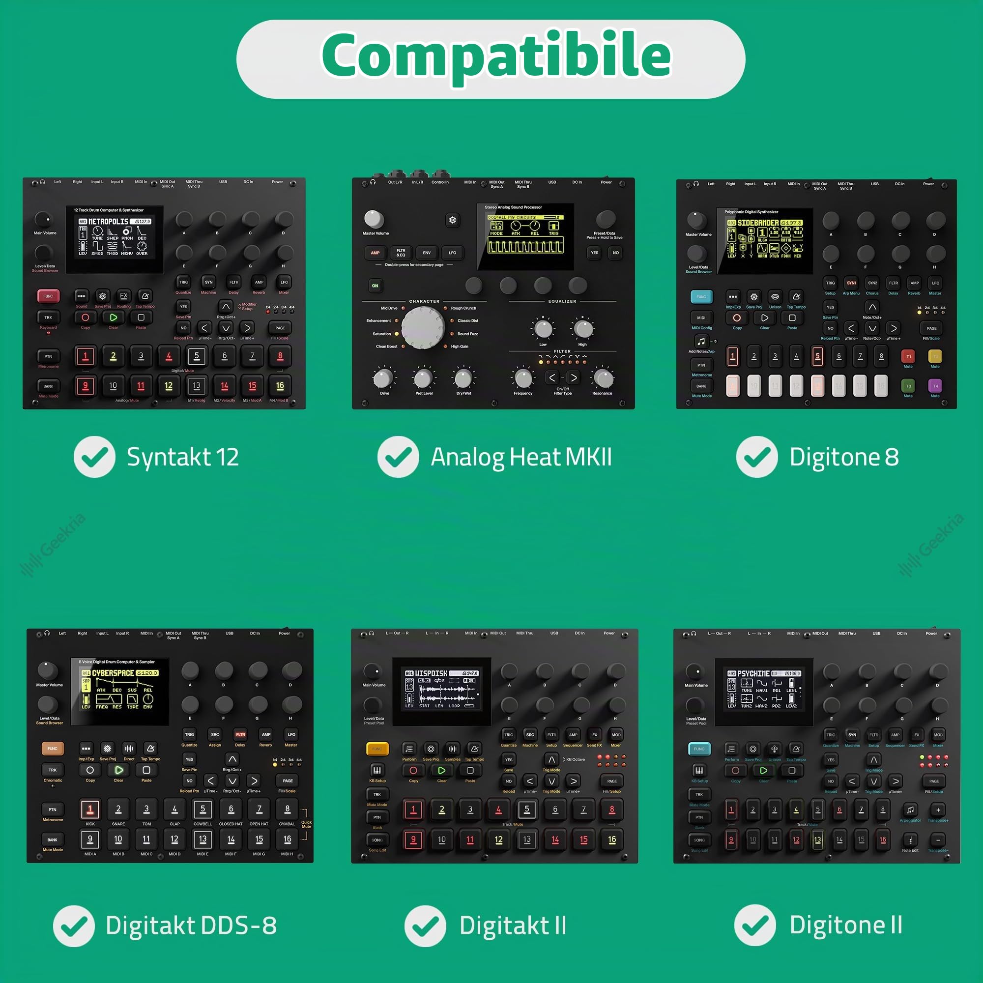 Geekria Custodia rigida da viaggio, compatibile con Elektron Digitakt II/Digitone II/Syntakt 12 / Analog Heat MKII, borsa per il trasporto di sampler audio (grigio scuro)