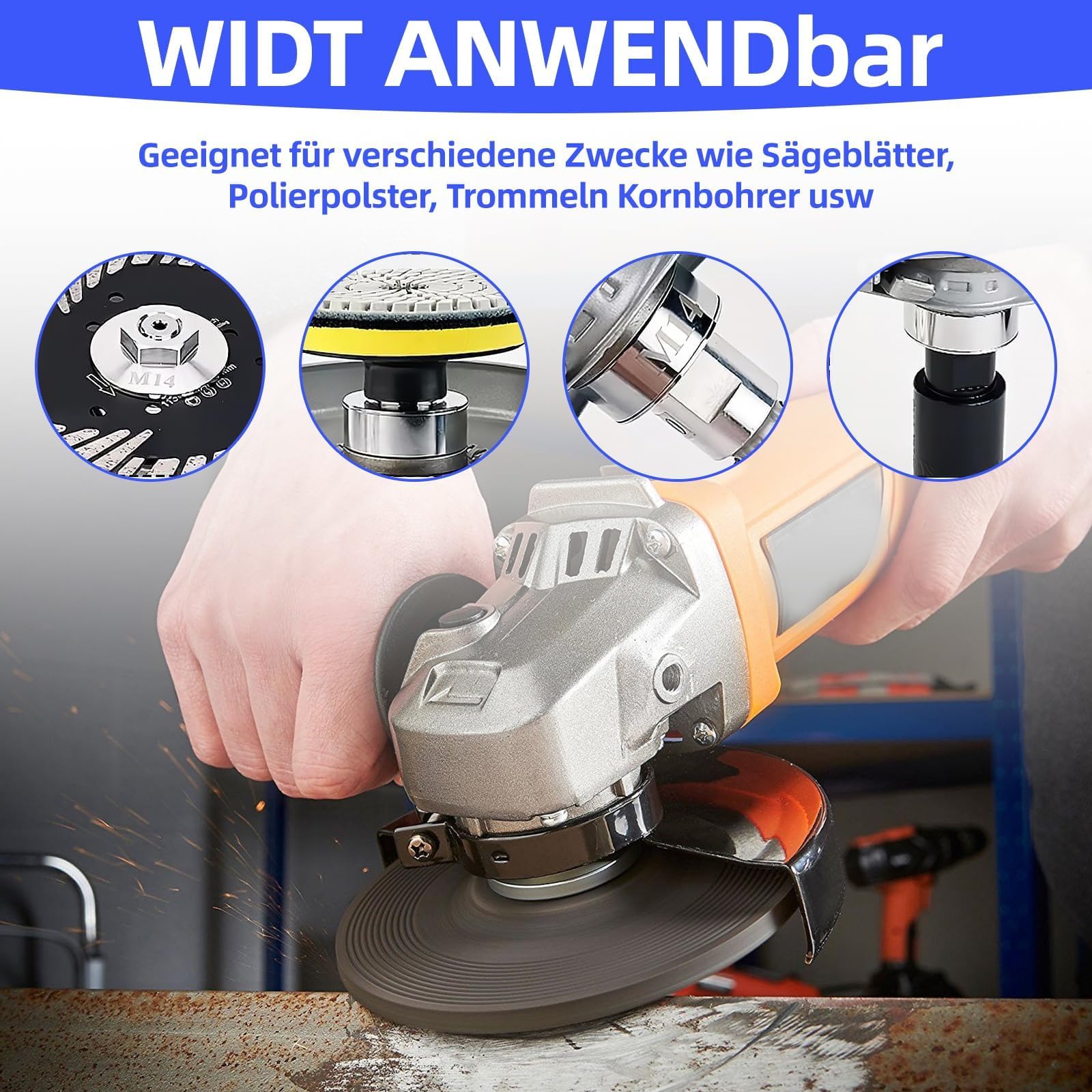 Adaptateur X Lock - Écrou de serrage rapide pour meuleuse d'angle - Avec adaptateur fileté M14 et 5/8" - En acier inoxydable 304 - Avec joint torique - Pour meuleuse d'angle XLOCK - Robuste et