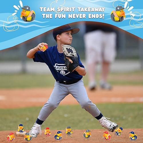 Miniatura 7 de Patos de goma con temática deportiva, juego de juguetes de baño de pato de goma, 2 pulgadas, hockey, béisbol, fútbol, baloncesto y fútbol, mini