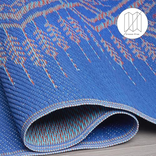 Miniatura 5 de Fab Habitat Jodhpur - Alfombra para exteriores, impermeable, resistente a la decoloración, sin pliegues, plástico reciclado prémium, estilo bohemio