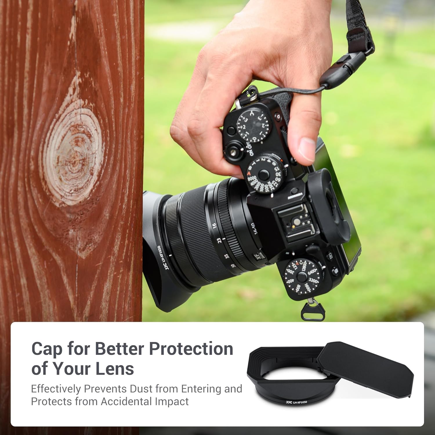 JJC Metal Square Lens Hood Shade for Fuji Fujifilm XF 16-50mm f/2.8-4.8 R LM WR Lens on Fujifilm X-T5 X-T50 XT5 XT50 Camera, for Fuji Fujinon XF 33mm F1.4 R LM WR, with Protective Hood Cap