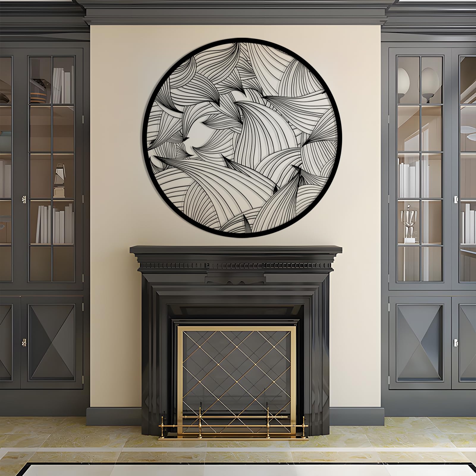 Metalowa, czarna, minimalistyczna, falowana dekoracja ścienna, metalowa, geometryczna dekoracja ścienna w stylu boho, nowoczesna rzeźba z falą do salonu, sypialni i przedpokoju (czarna, dł.