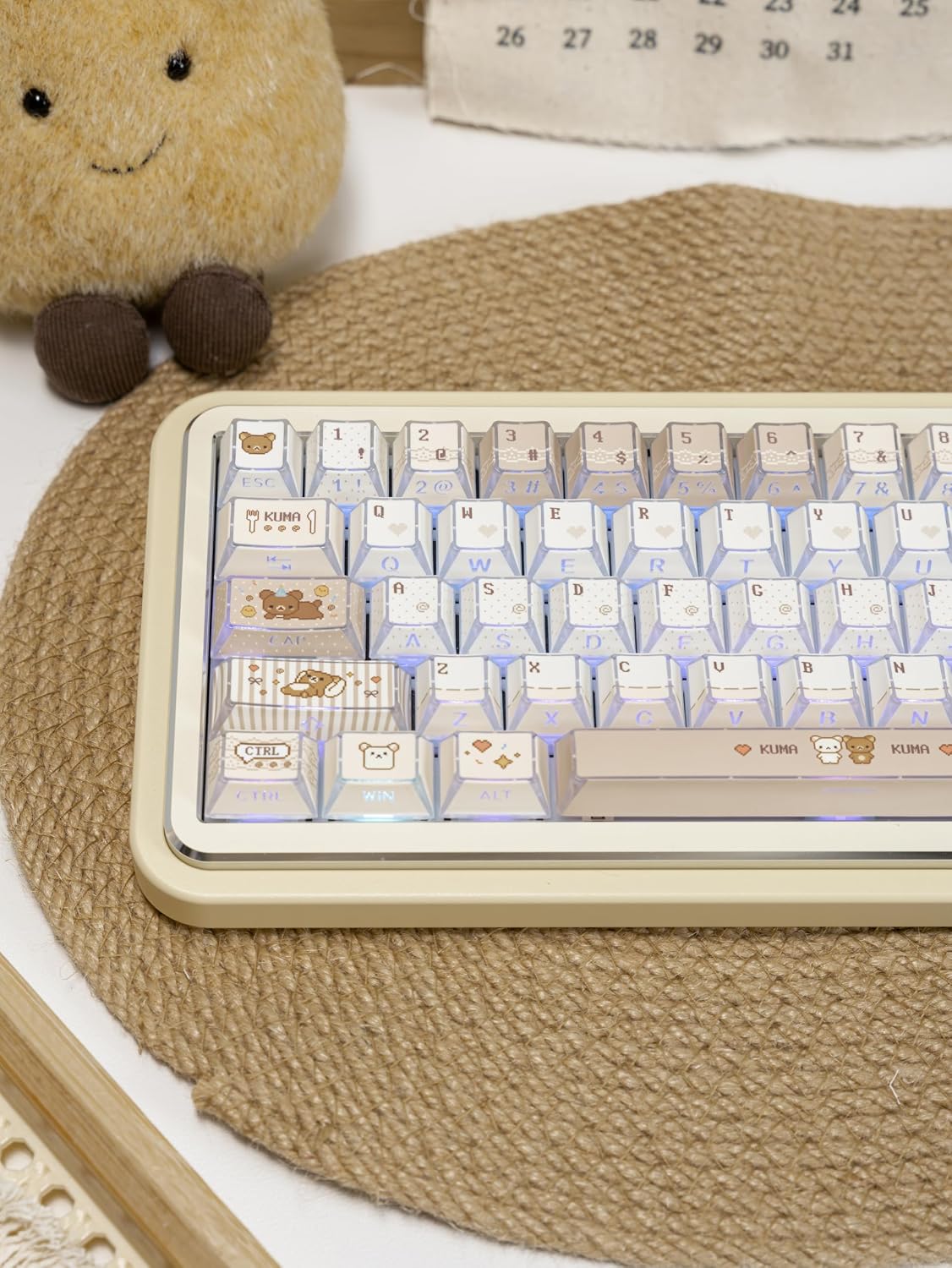 PBT Keycaps Pixel Brown Bear Shine Through MX Switch Key Cap