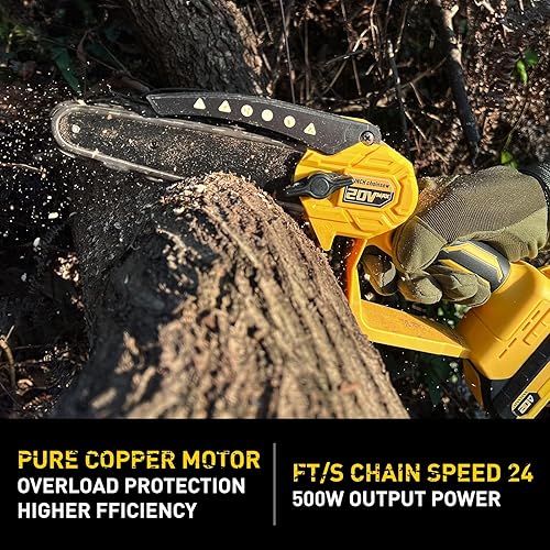 Miniatura 6 de Mini motosierra compatible con batería Dewalt de 20 V MAX, motosierra de poda inalámbrica con bloqueo de seguridad y cadena de repuesto, funciona