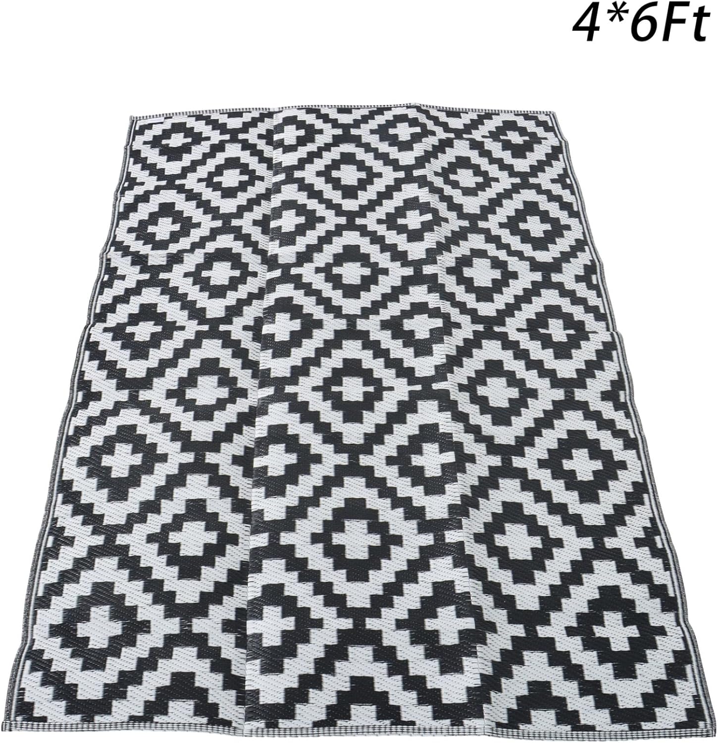 Outdoor Rug Black White Coloured Outdoor Camping Rug, Woven Tape Edging on Both Ends Complete with Accessories and Storage Bag Picnic Outdoor Rug