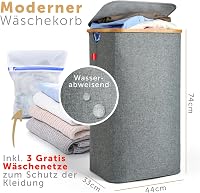 Blumtal Szürke Szennyestartó Kosár 100L - Kivehető Zsákkal és Fedéllel - Keskeny Bambusz Vázas Textil Ruhatároló - Modern Téglalap Alakú Mos 2