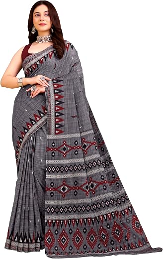 TAMAIRA FASHION Women's Sambalpuri Printed Pure Soft Cotton Mulmul Saree Without Blouse Piece(11900_Parent)